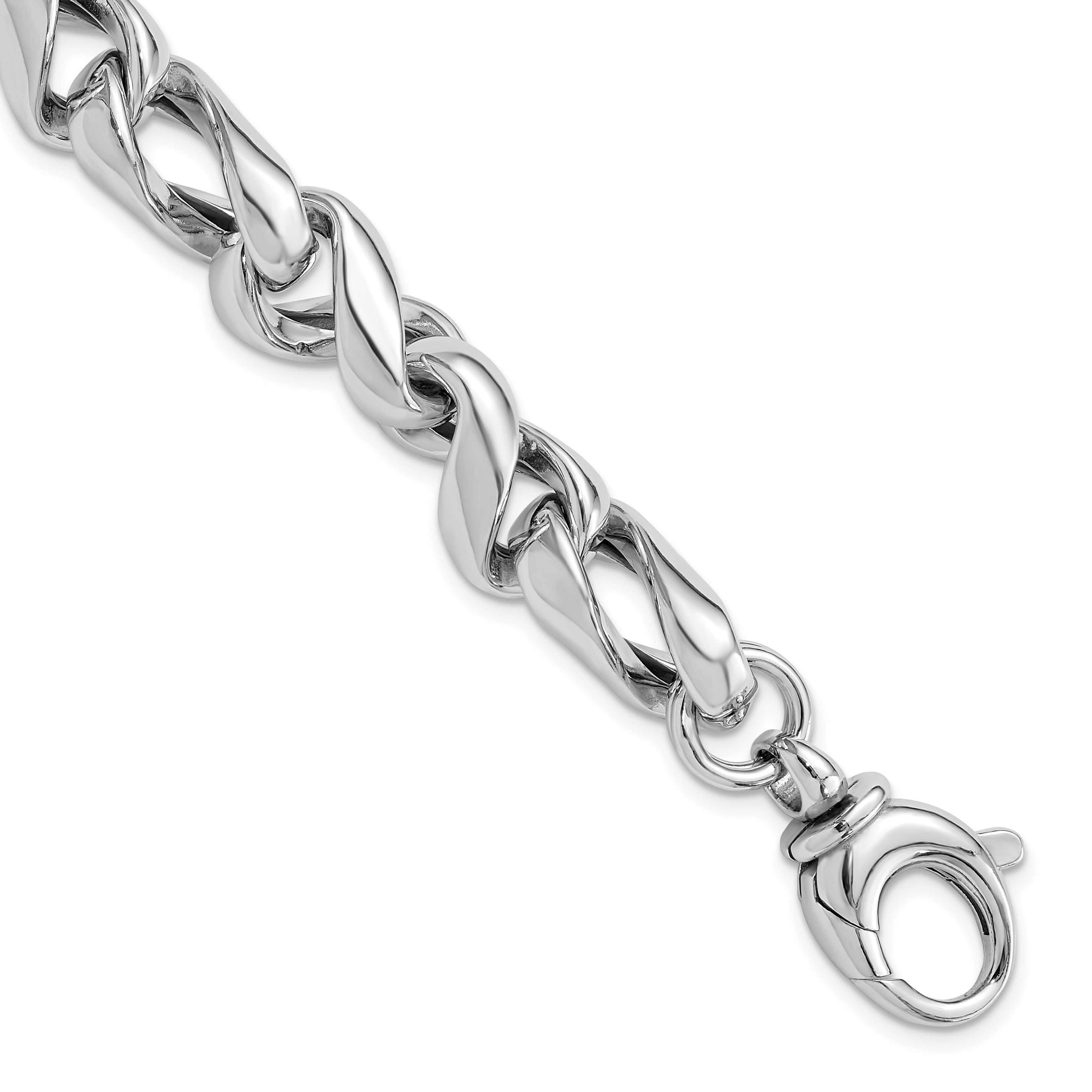 Sterling Silver Rhodium-Rhodium-Plated Hollow Link 7.5in w/.5in Ext Bracelet