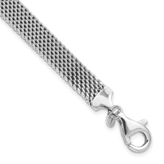 Sterling Silver Rhodium-Rhodium-Plated Polished 7.5in 8mm Mesh Woven Bracelet