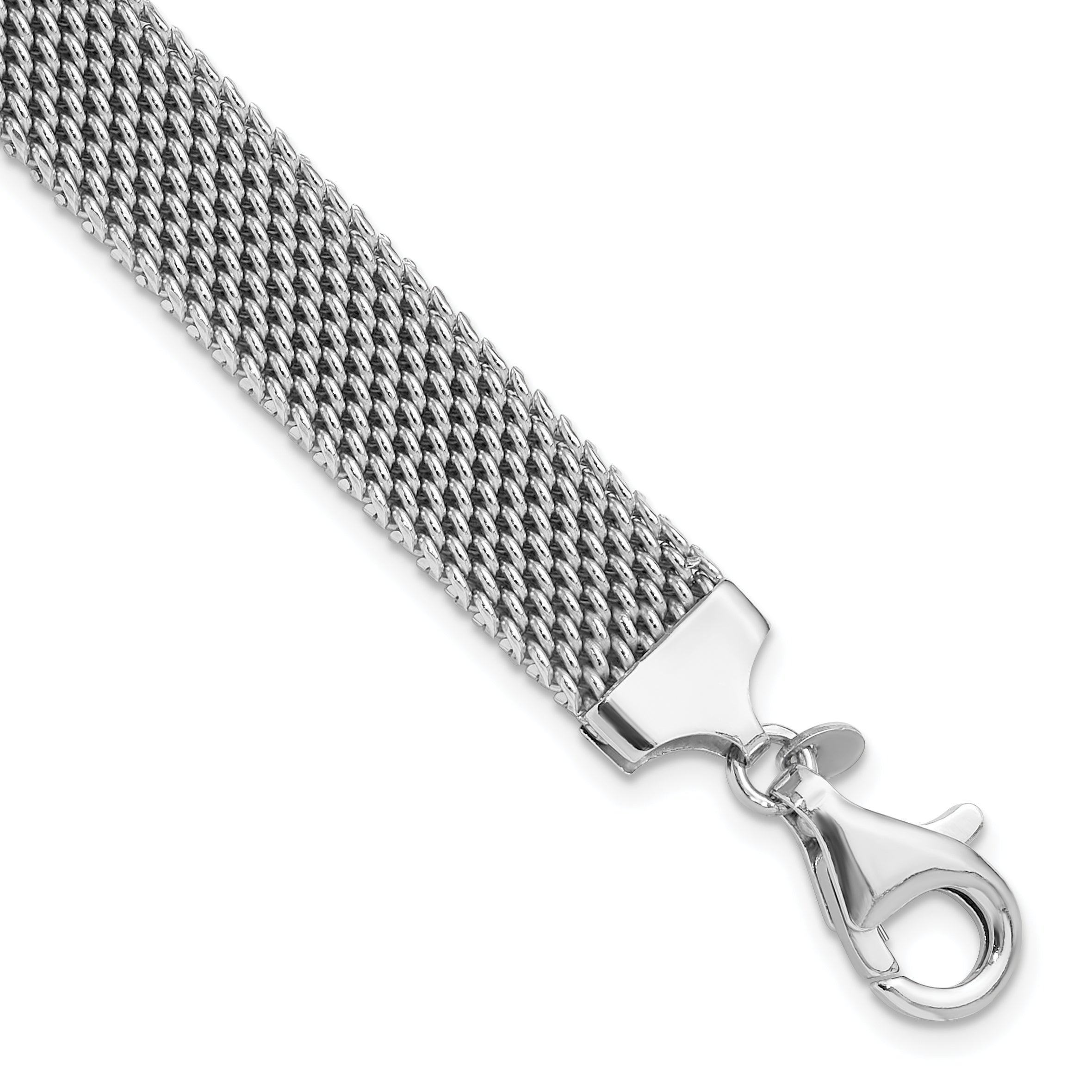 Sterling Silver Rhodium-Rhodium-Plated Polished 7.5in 10mm Mesh Woven Bracelet