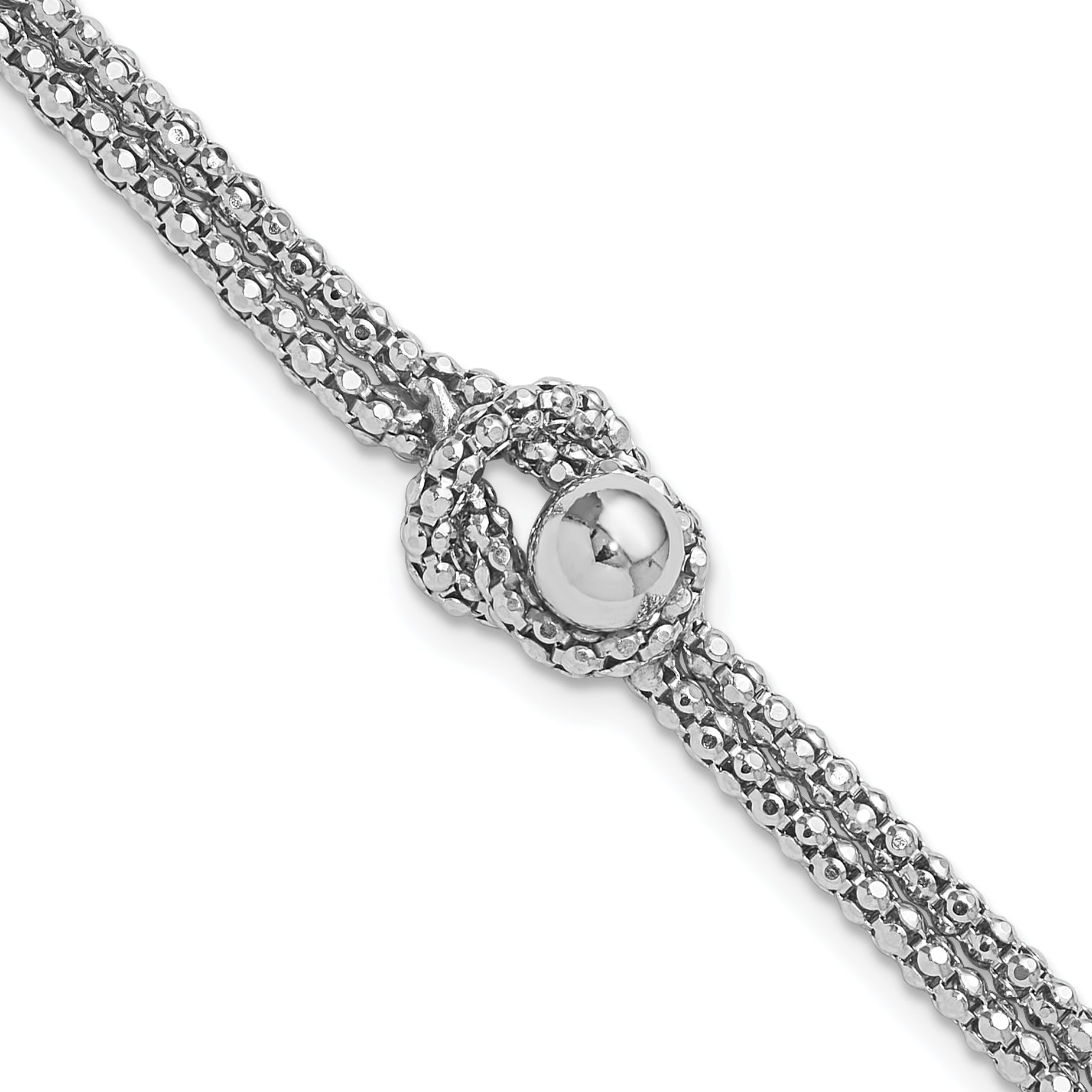Sterling Silver Rhodium-Rhodium-Plated Knot 6.5in with 1in ext Popcorn Chain Bracel