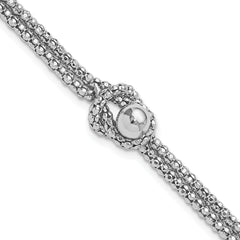 Sterling Silver Rhodium-Rhodium-Plated Knot 6.5in with 1in ext Popcorn Chain Bracel