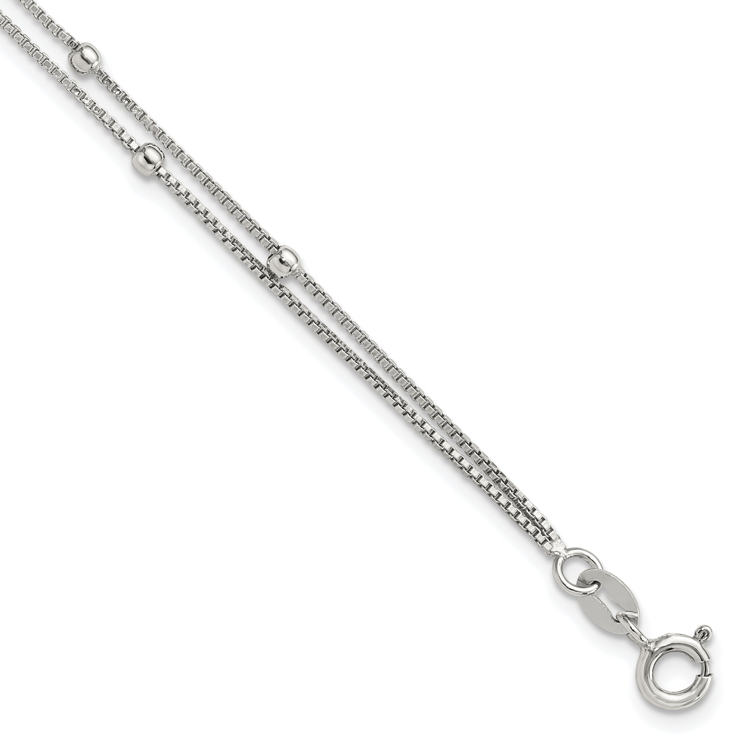 Sterling Silver Rhodium-Rhodium-Plated Polished Beaded 2 Strand 7.5in Bracelet