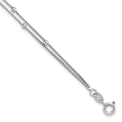 Sterling Silver Rhodium-Rhodium-Plated Polished Beaded 2 Strand 7.5in Bracelet