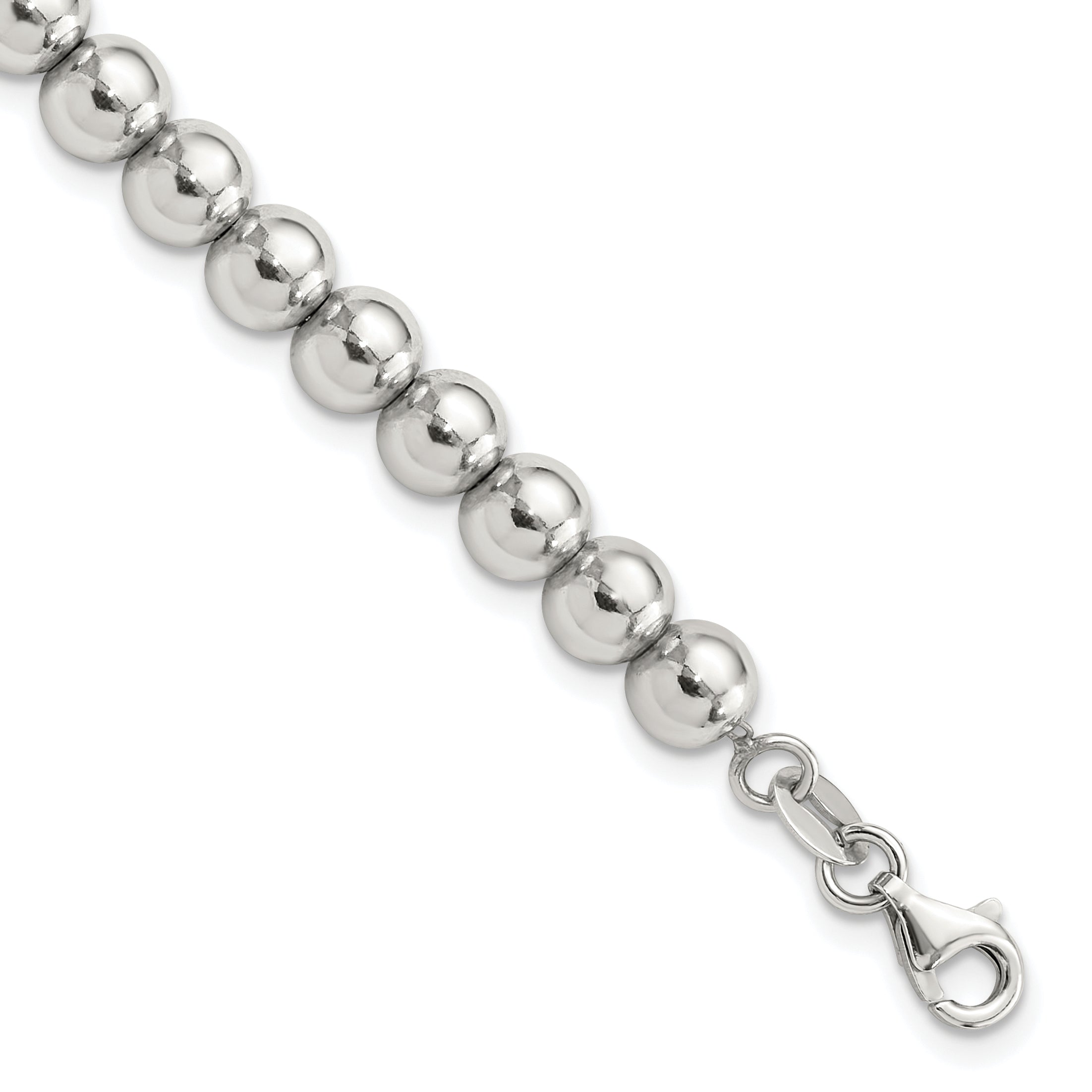 Sterling Silver Rhodium-Rhodium-Plated 6mm Beaded 7.5in Bracelet