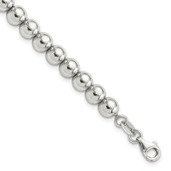 Sterling Silver Rhodium-Rhodium-Plated 6mm Beaded 7.5in Bracelet