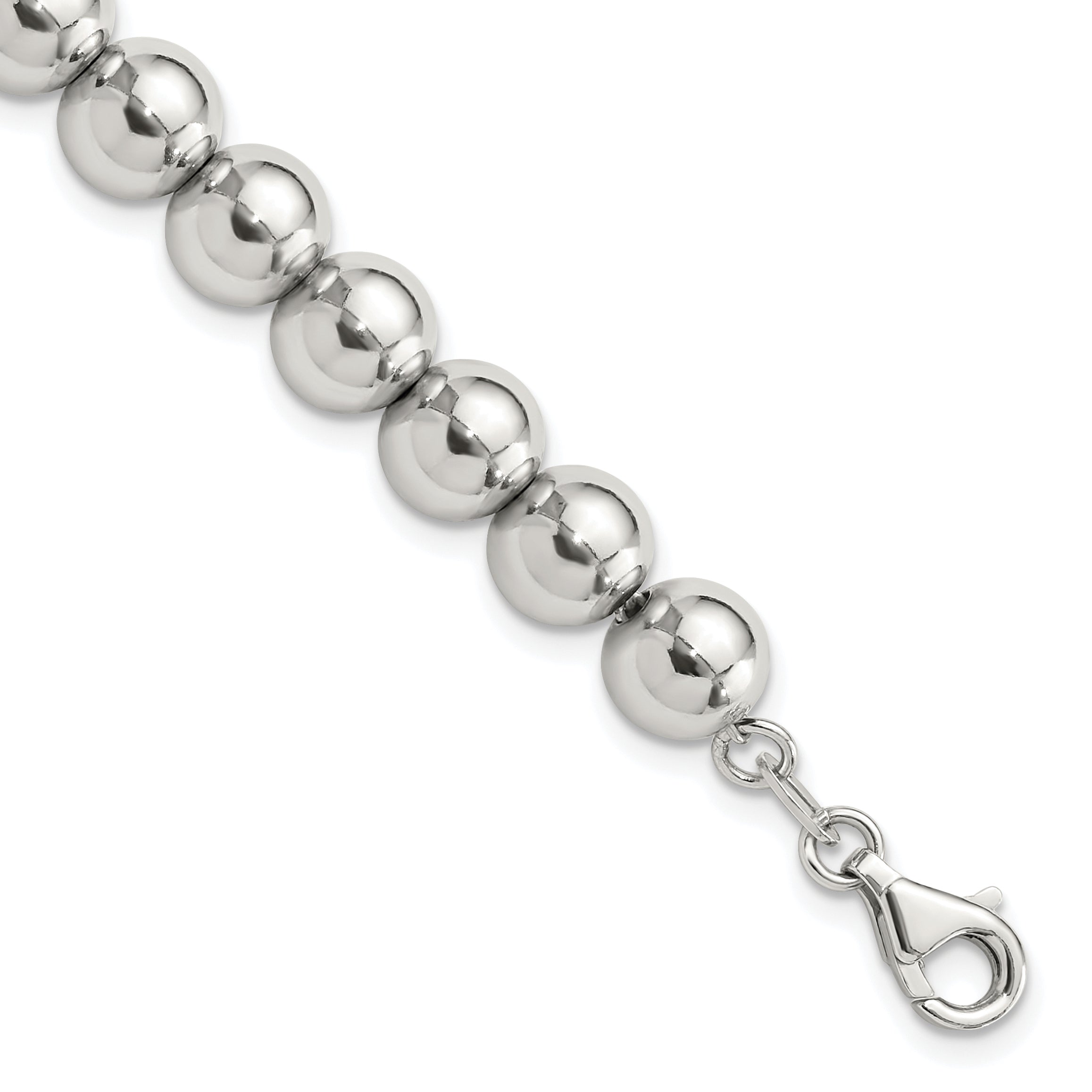 Sterling Silver Rhodium-Rhodium-Plated 8mm Beaded 7.5in Bracelet