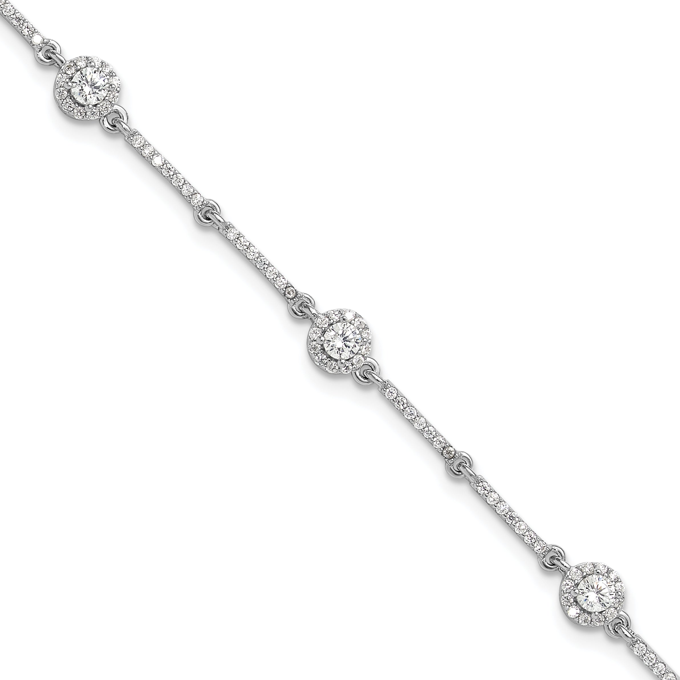 Sterling Silver Rhodium-Rhodium-Plated CZ Link 7in w/1in ext. Bracelet