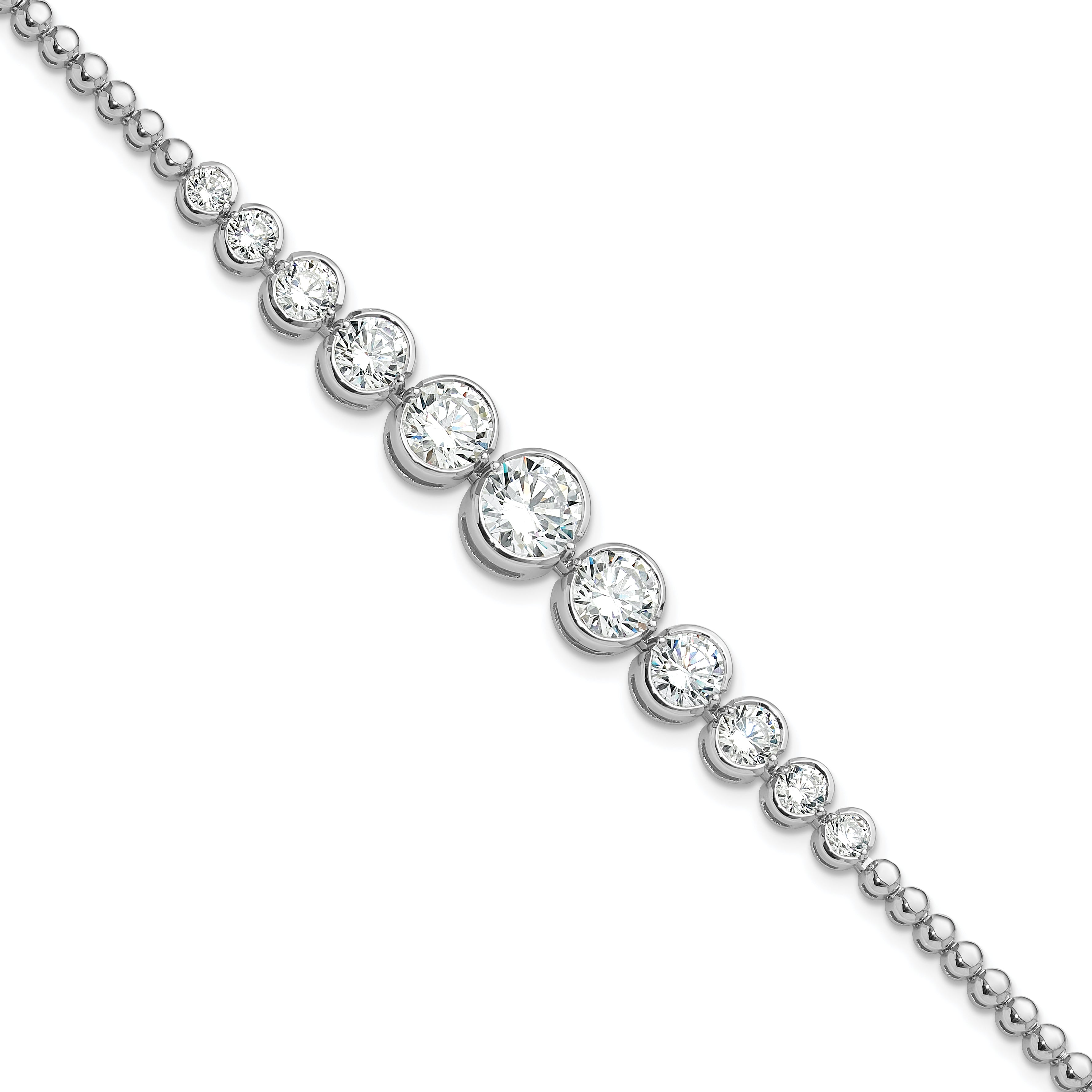 Sterling Silver Rhodium-Rhodium-Plated Polished Graduated CZ Bracelet