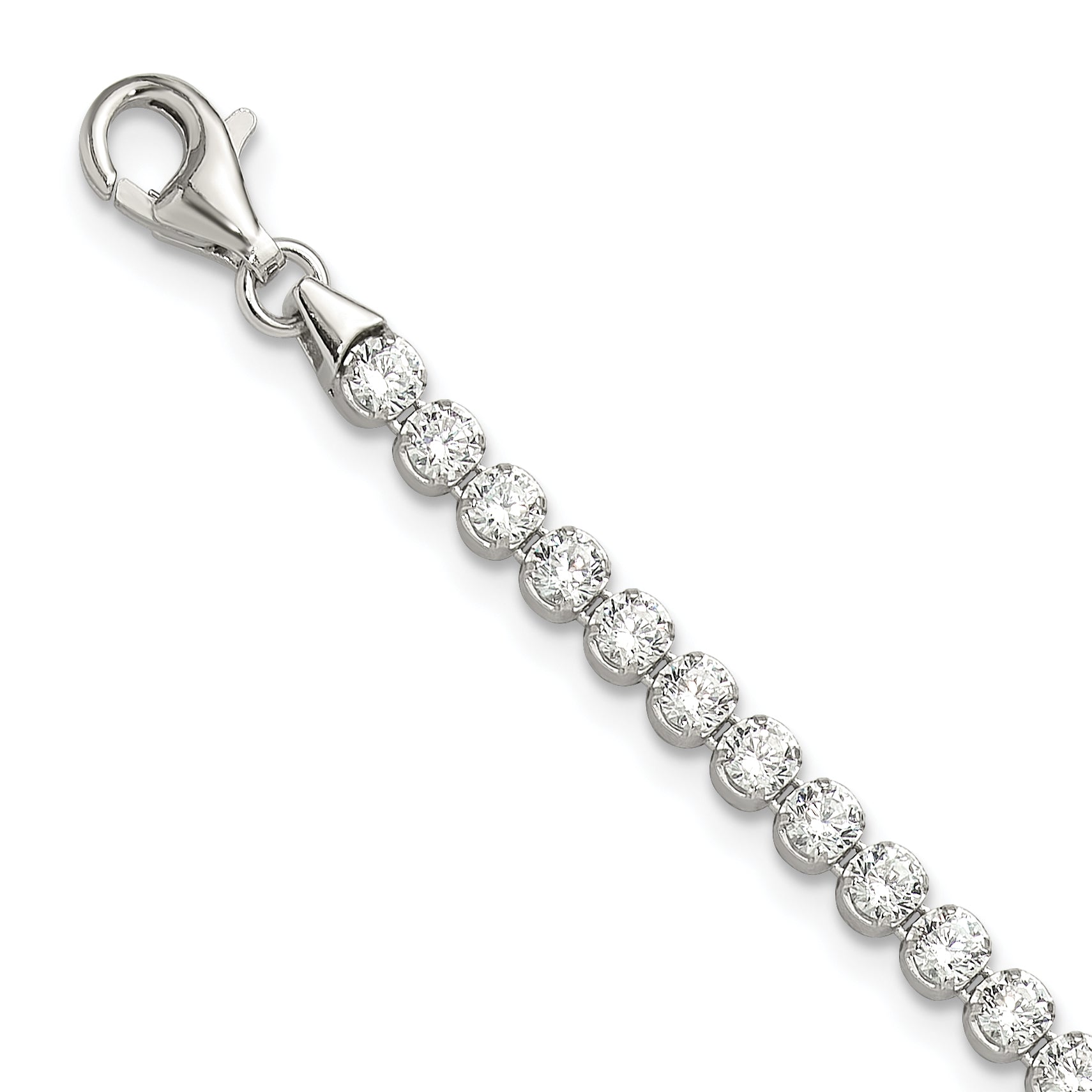 Sterling Silver Rhodium-Rhodium-Plated 3 mm Round CZ 7.5in Tennis Bracelet