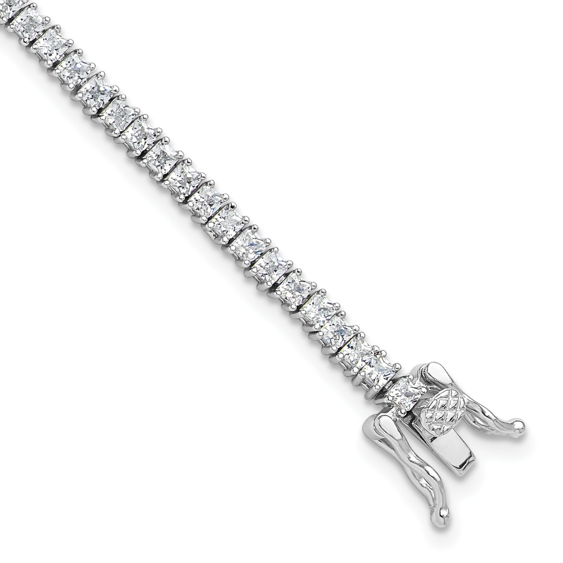 Sterling Silver Rhodium-Rhodium-Plated 3mm Princess Cut CZ 7.75in Tennis Bracelet