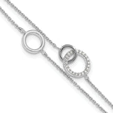 Sterling Silver RH-plated CZ Double Strand Circles w/1.25in Ext Bracelet