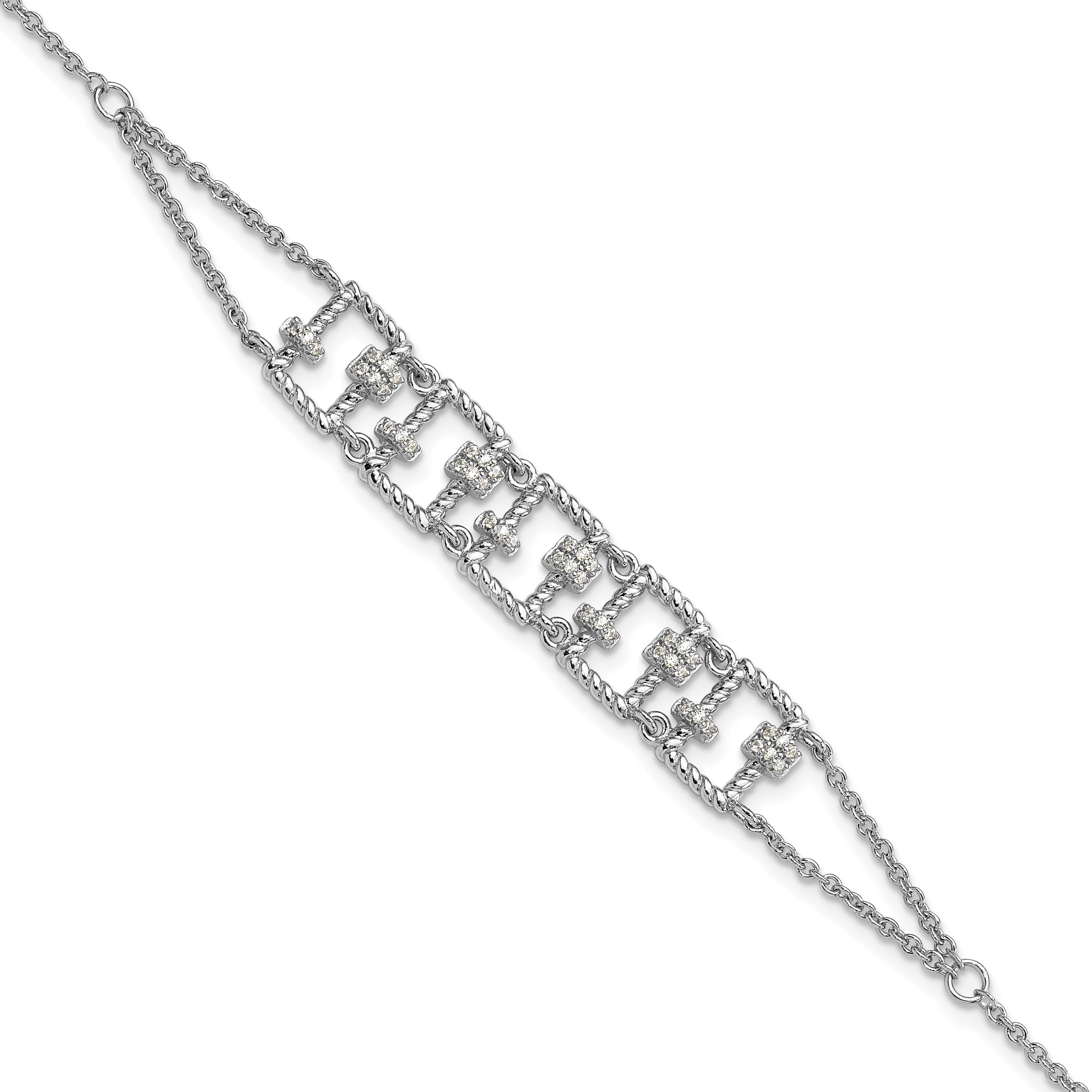 Pure Fire Sterling Silver Rhodium-Platedod-plated Fancy 7in w/1in ext CZ Bracelet