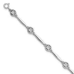 Sterling Silver Rhodium-Rhodium-Plated Polished CZ w/ 2.25in ext. Bracelet