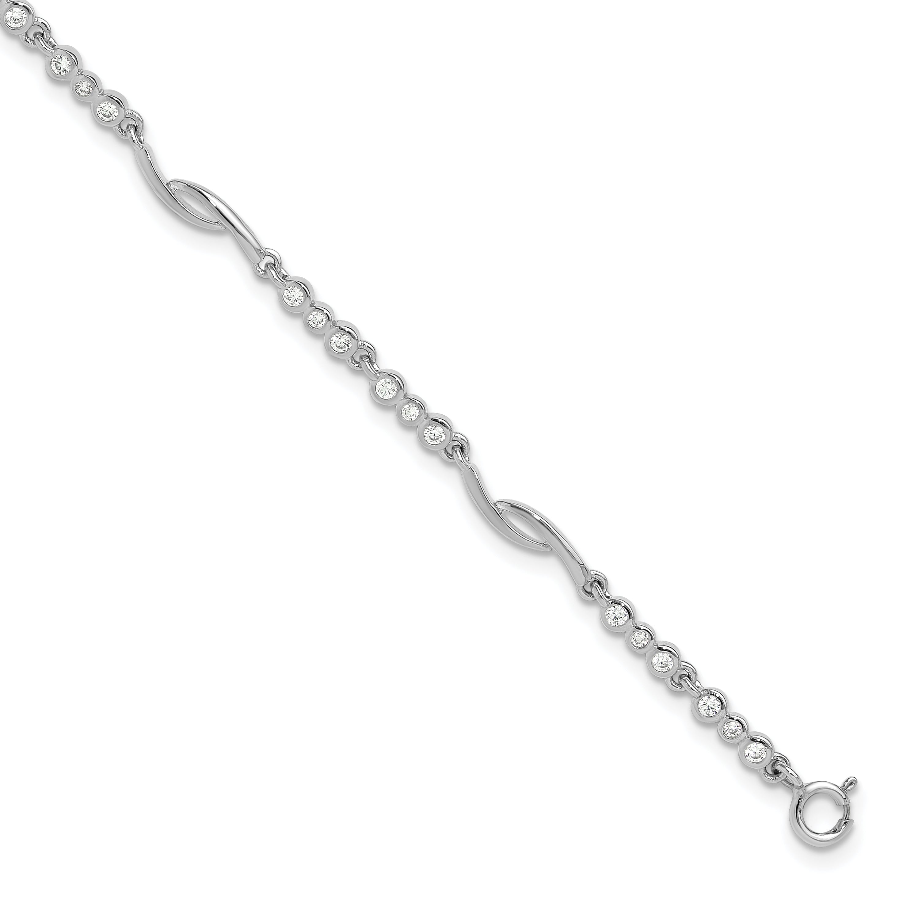Sterling Silver Rhodium-Rhodium-Plated Polished CZ With 2 Inch Extention. Bracelet