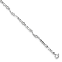 Sterling Silver Rhodium-Rhodium-Plated Polished CZ With 2 Inch Extention. Bracelet