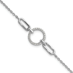 Sterling Silver Rhodium-Rhodium-Plated Fancy CZ Circle 7in w/1in ext Bracelet