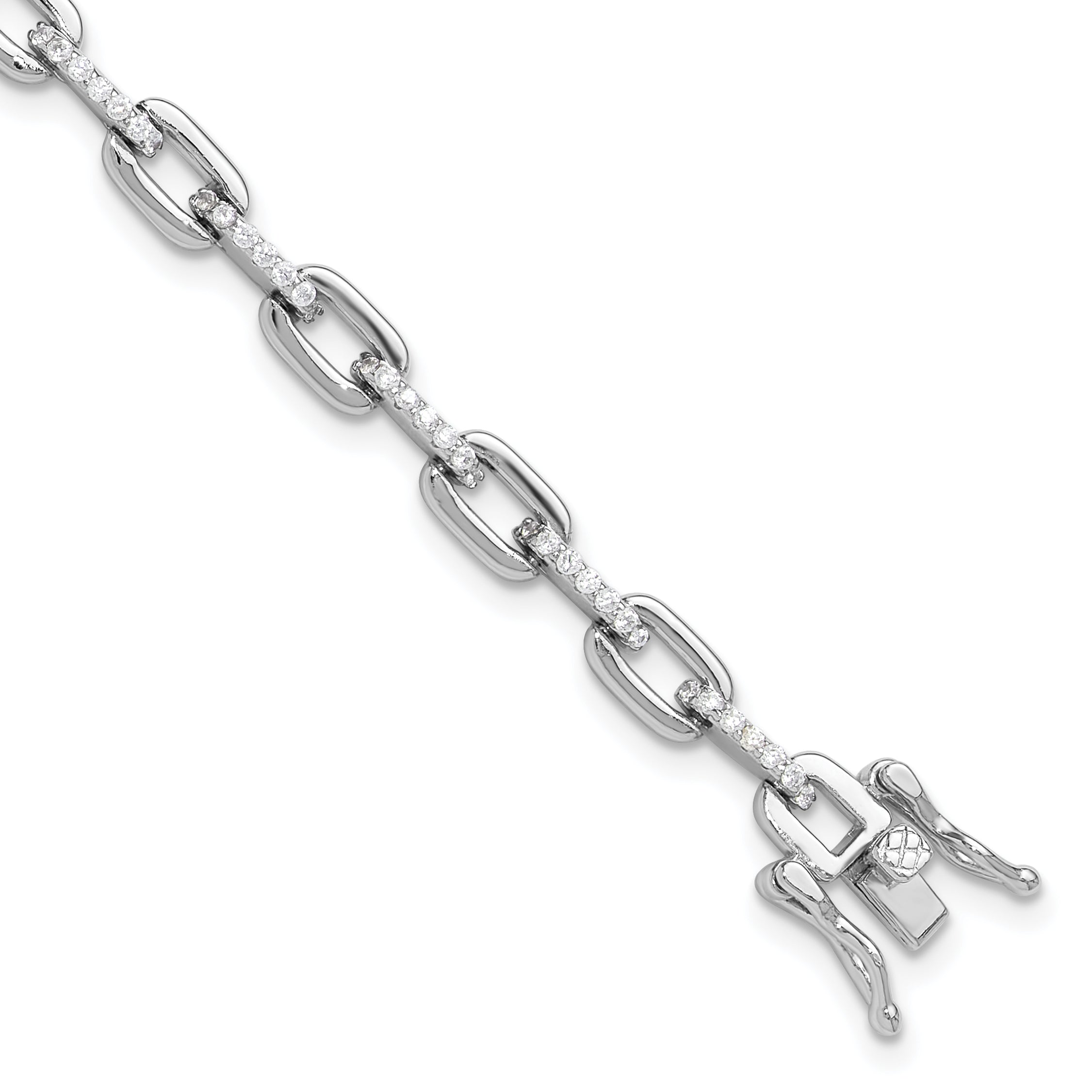 Sterling Silver Rhodium-Rhodium-Plated with CZ Link 7in Bracelet