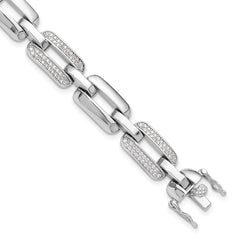 Sterling Silver Rhodium-Rhodium-Plated with CZ Open Link 7.25in Bracelet
