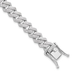 Sterling Silver Rhodium-Rhodium-Plated Micro Pav‚ CZ Monaco Link 7.5in Bracelet