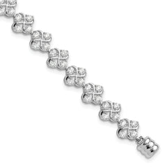 Sterling Silver Rhodium-Rhodium-Plated Polished CZ Cluster Magnetic Clasp Bracelet