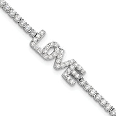 Sterling Silver Rhodium-Rhodium-Plated CZ LOVE 7.25in Tennis Bracelet