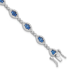 Sterling Silver Rhodium-Rhodium-Plated White and Blue CZ Link Bracelet