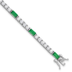 Sterling Silver Rhodium-Rhodium-Plated Green and White CZ 7.25in Tennis Bracelet