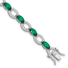 Sterling Silver Rhodium-Rhodium-Plated White and Green CZ Link Bracelet