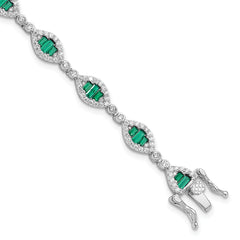 Sterling Silver Rhodium-Rhodium-Plated White and Green CZ Link Bracelet