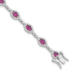 Sterling Silver Rhodium-Rhodium-Plated White and Red CZ Link Bracelet