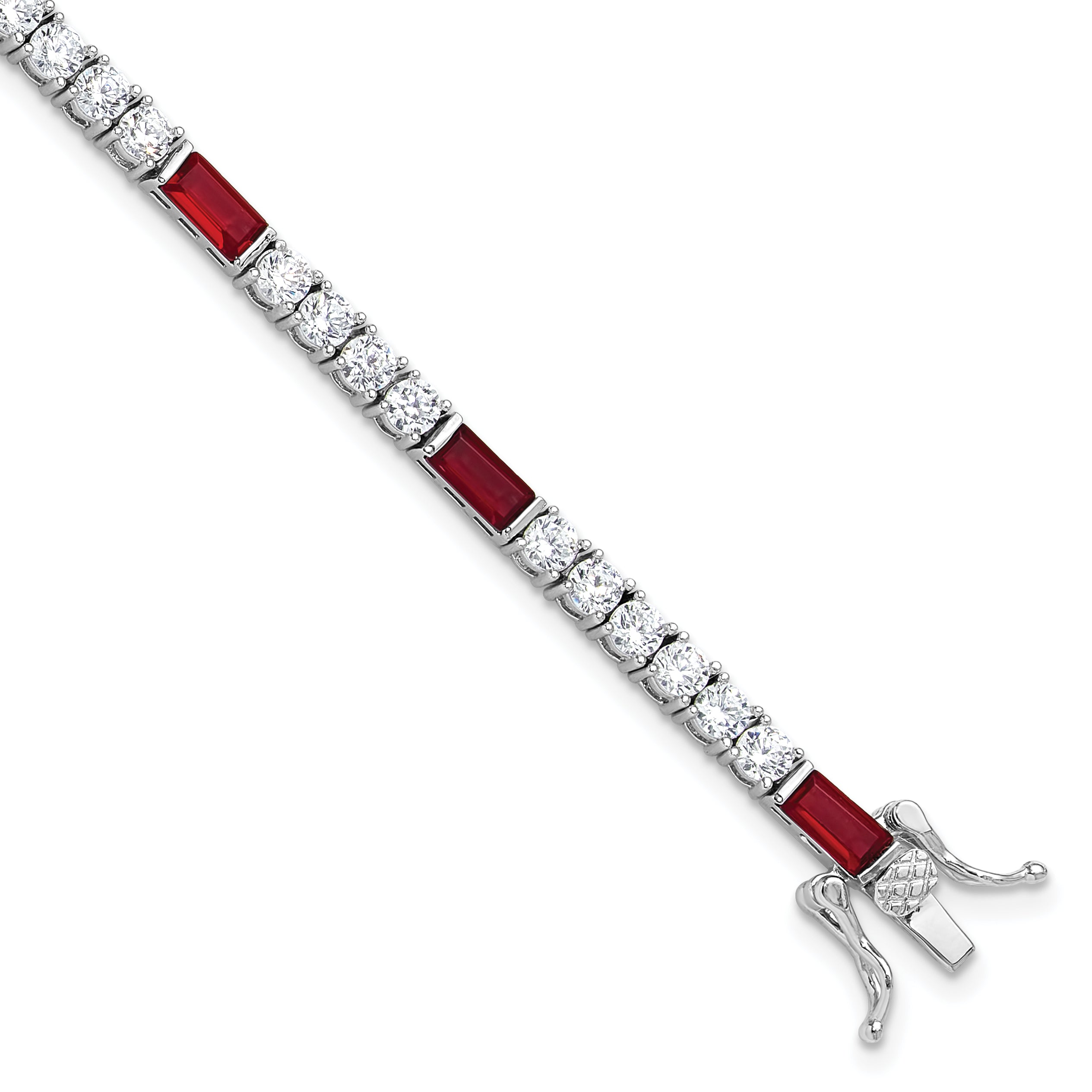 Sterling Silver Rhodium-Rhodium-Plated Red and White CZ 7.25in Tennis Bracelet
