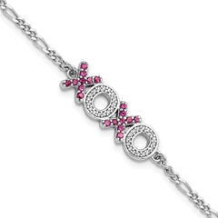 Sterling Silver Rhodium-Rhodium-Plated X and O CZ 7.25in w/1 in ext Bracelet