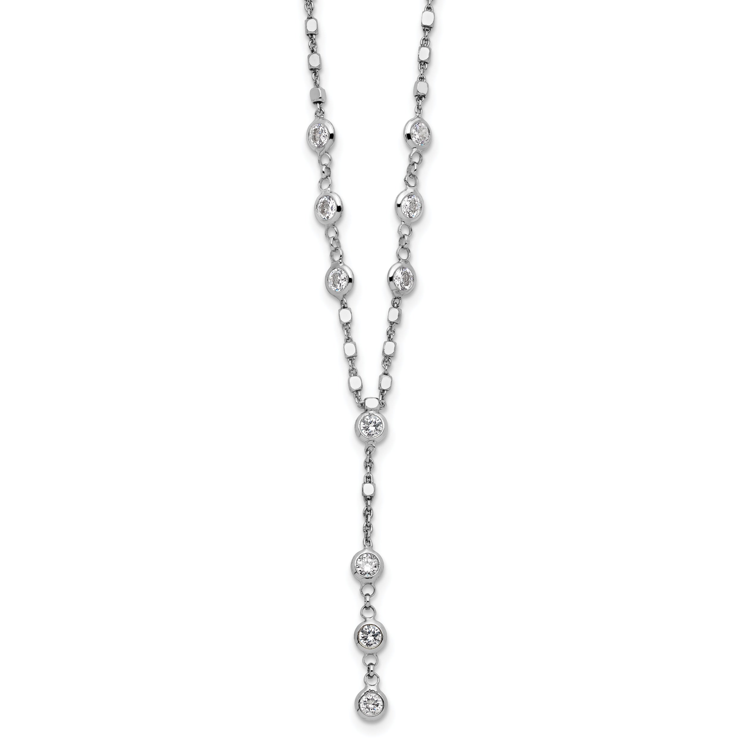 Sterling Silver Rhodium-Rhodium-Plated CZ Drop Dangle 18in With 2 Inch Extention. Necklace