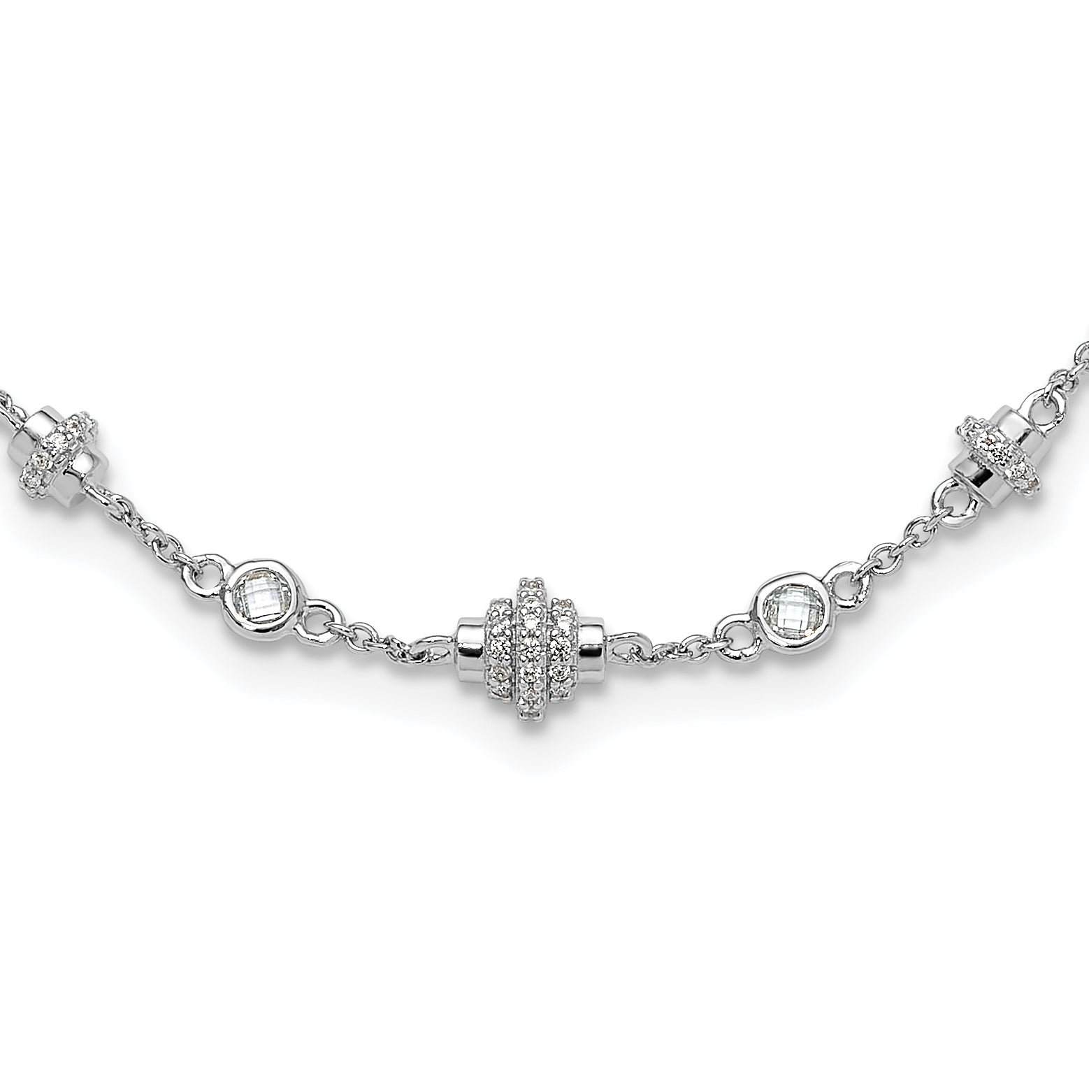 Sterling Silver Rhodium-Rhodium-Plated Fancy 16in With 2 Inch Extention CZ Necklace