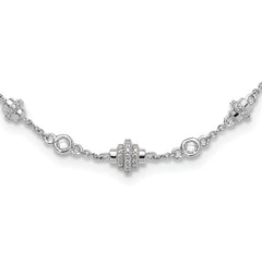 Sterling Silver Rhodium-Rhodium-Plated Fancy 16in With 2 Inch Extention CZ Necklace