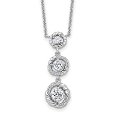Pure Fire Sterling Silver Rhodium-Platedod-plated Fancy 16in With 2 Inch Extention CZ Dangle Neckla