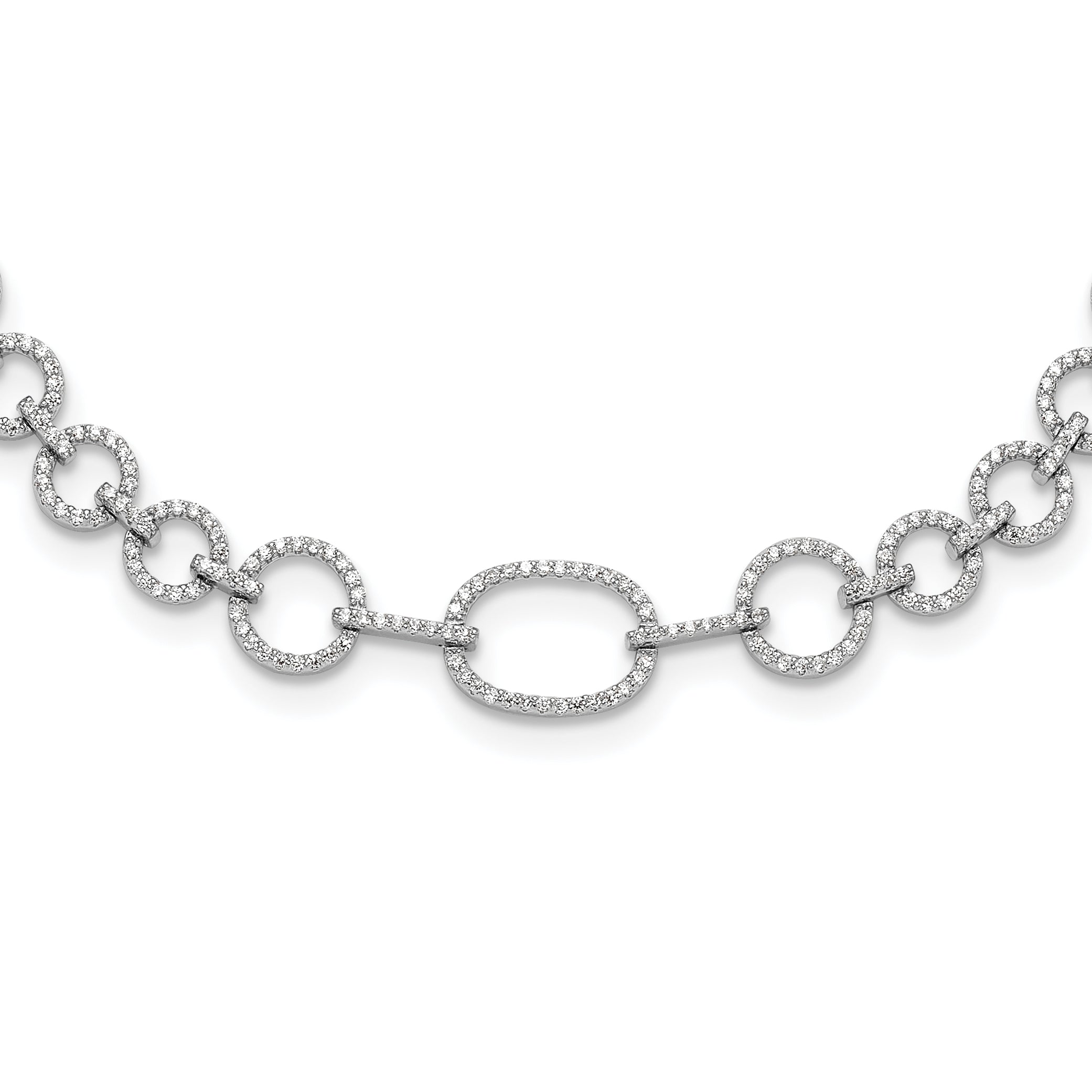 Sterling Silver Rhodium-Rhodium-Plated CZ Circle Open Link 16in With 2 Inch Extention Necklace