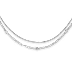 Sterling Silver Rhodium-Rhodium-Plated CZ 2 Strand 17in With 2 Inch Extention. Necklace