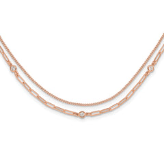 Sterling Silver Rose Gold-plated CZ 2 Strand 17in With 2 Inch Extention. Necklace