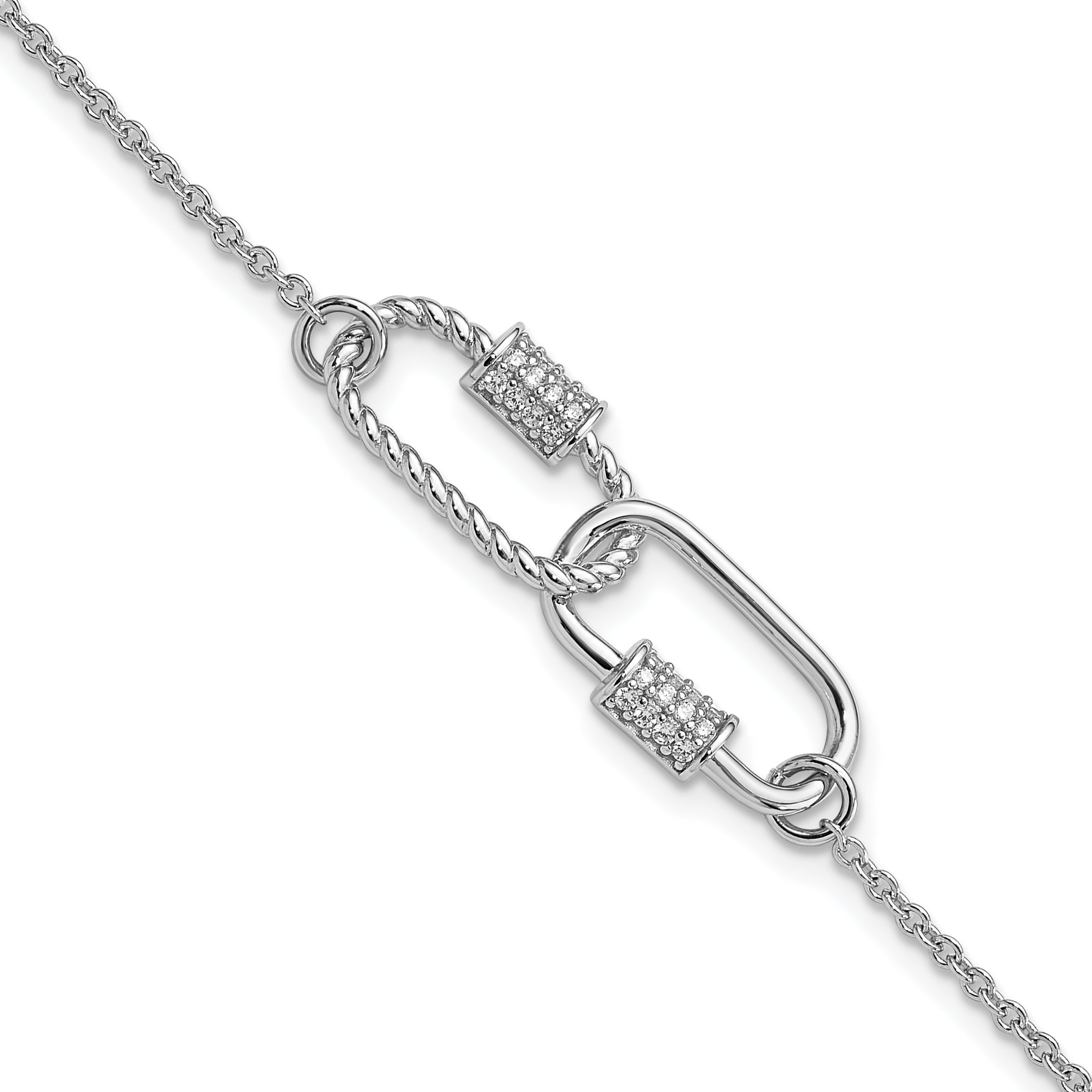 Pure Fire Sterling Silver Rhodium-Rhodium-Plated 7.5in w/1in ext CZ Bracelet