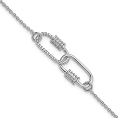 Pure Fire Sterling Silver Rhodium-Rhodium-Plated 7.5in w/1in ext CZ Bracelet