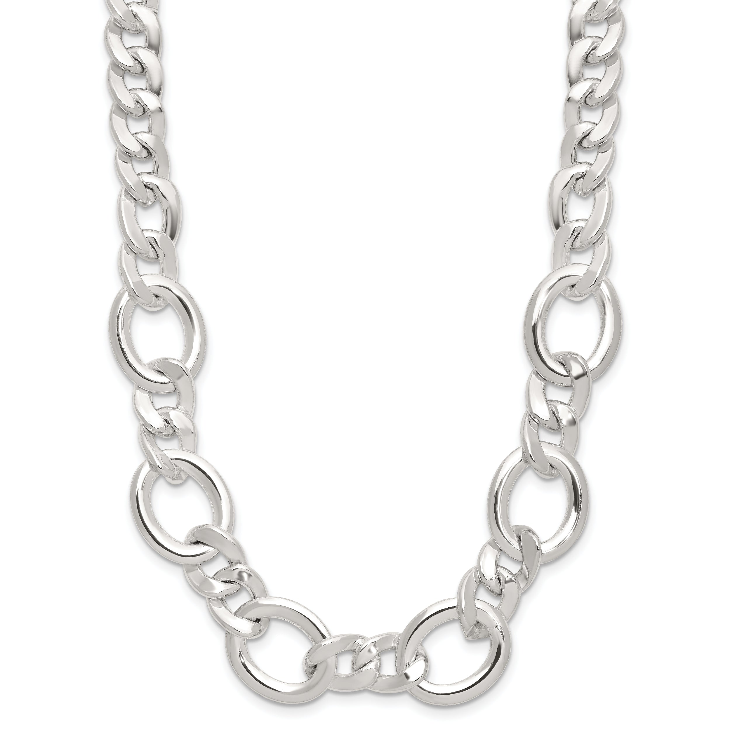 Sterling Silver Polished Fancy Link Necklace