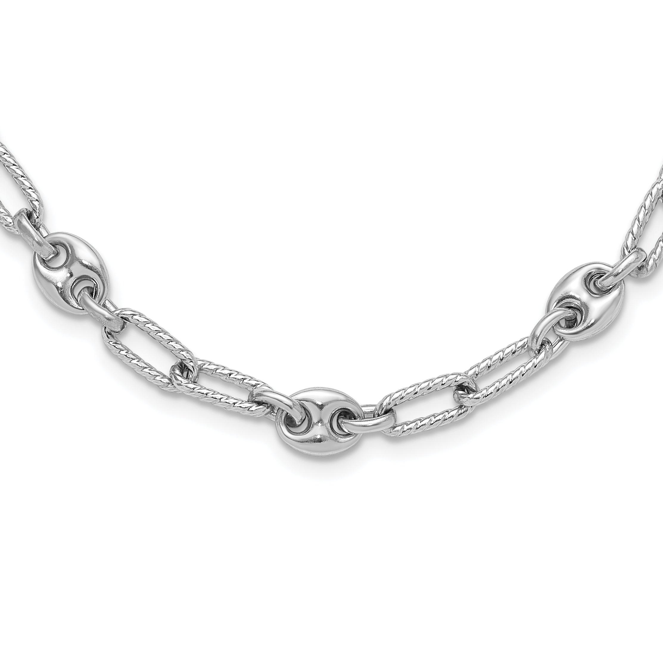 Sterling Silver Rhodium-Rhodium-Plated 16 w/1in ext Fancy Link Necklace
