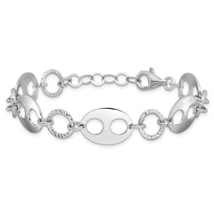 Sterling Silver Rhodium-plated D/C Link w/1 in ext. Bracelet