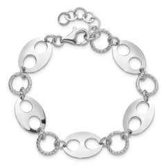 Sterling Silver Rhodium-plated D/C Link w/1 in ext. Bracelet