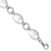 Sterling Silver Rhodium-plated D/C Link w/1 in ext. Bracelet