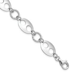 Sterling Silver Rhodium-plated D/C Link w/1 in ext. Bracelet