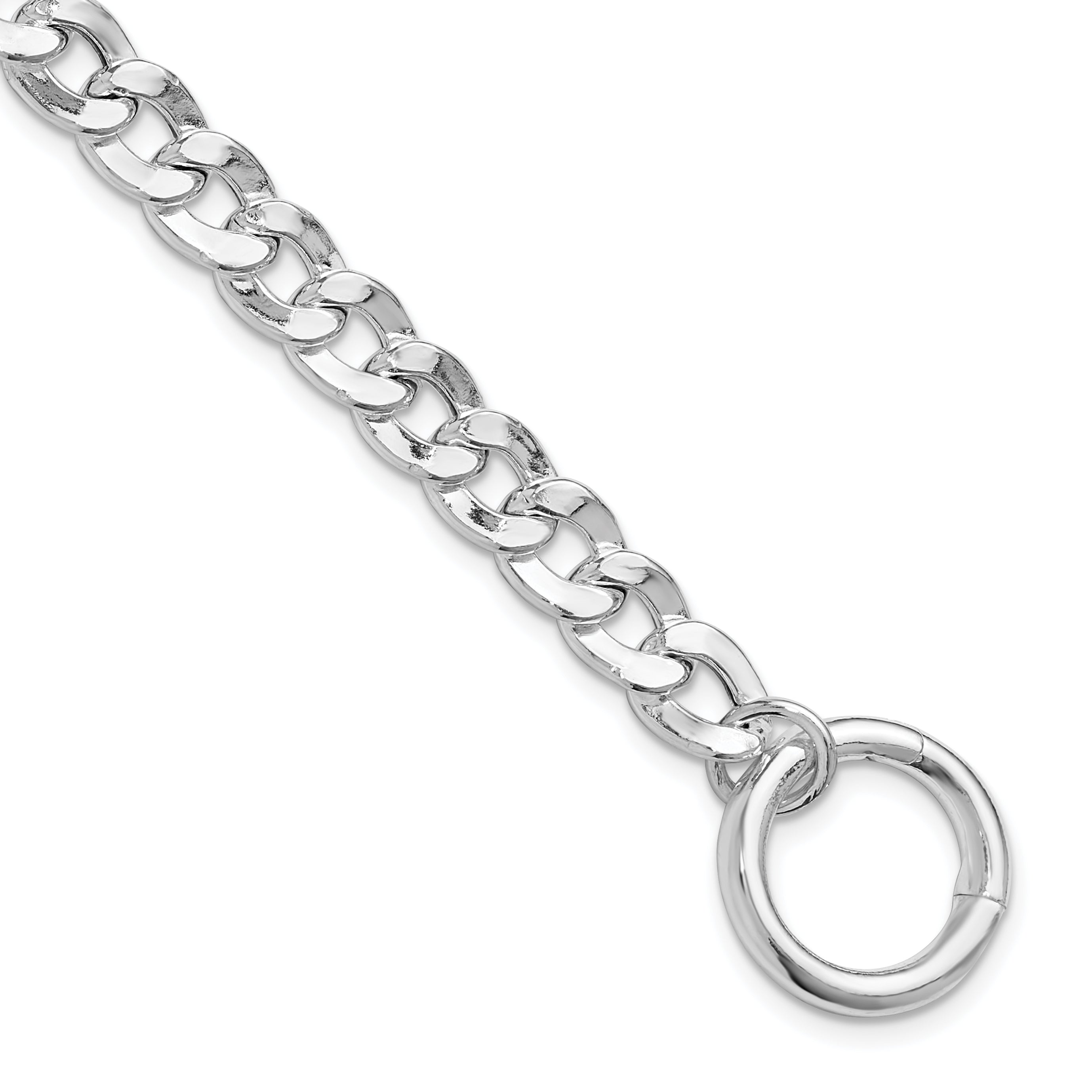 Sterling Silver Rhodium-Rhodium-Plated Circle Clasp Curb Link 7.25in Bracelet
