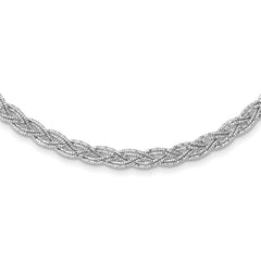 Sterling Silver Polished Rhodium-Rhodium-Plated Diamond-cut Braided Necklace