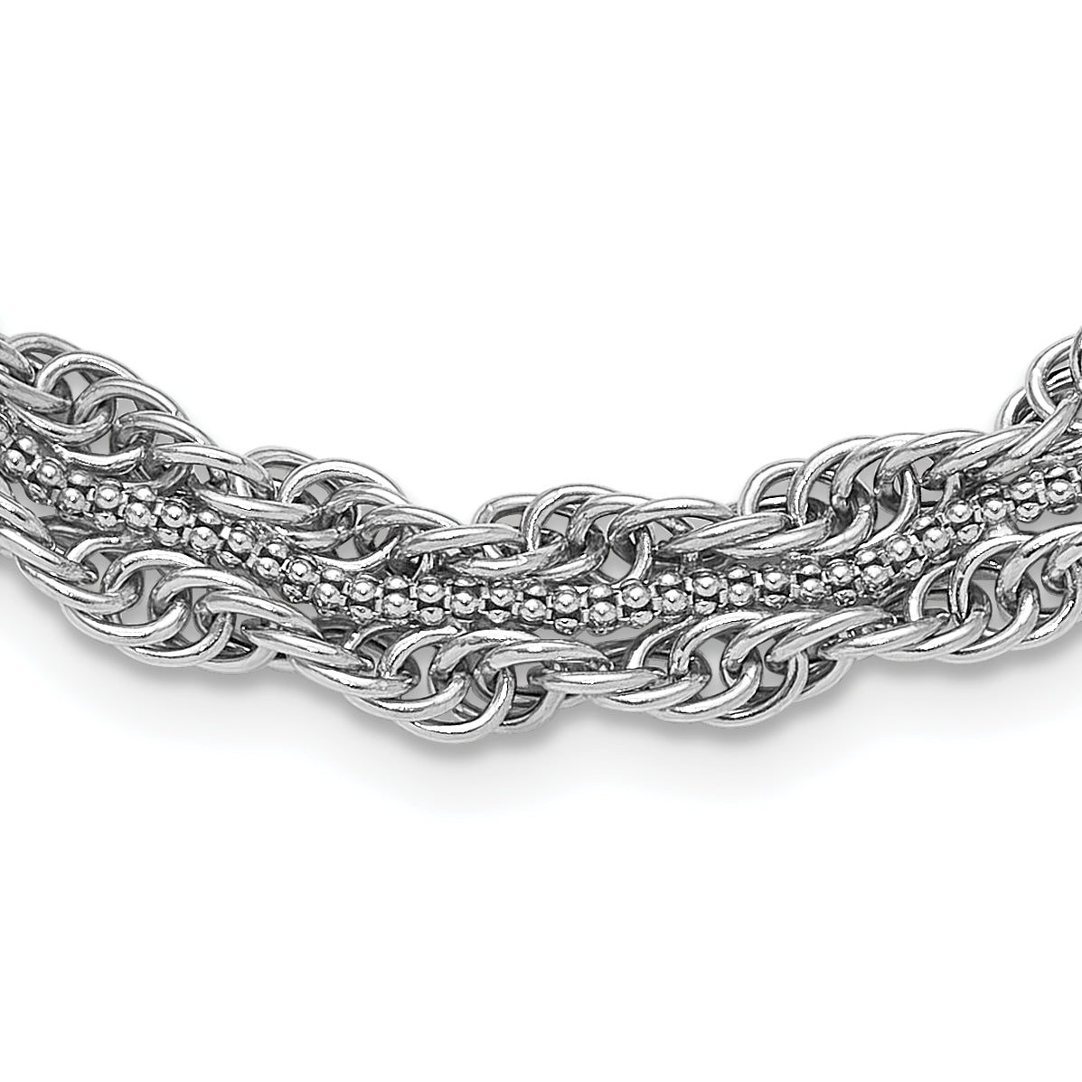 Sterling Silver Rhodium-Rhodium-Plated Rope Link Fancy 18.5in Necklace